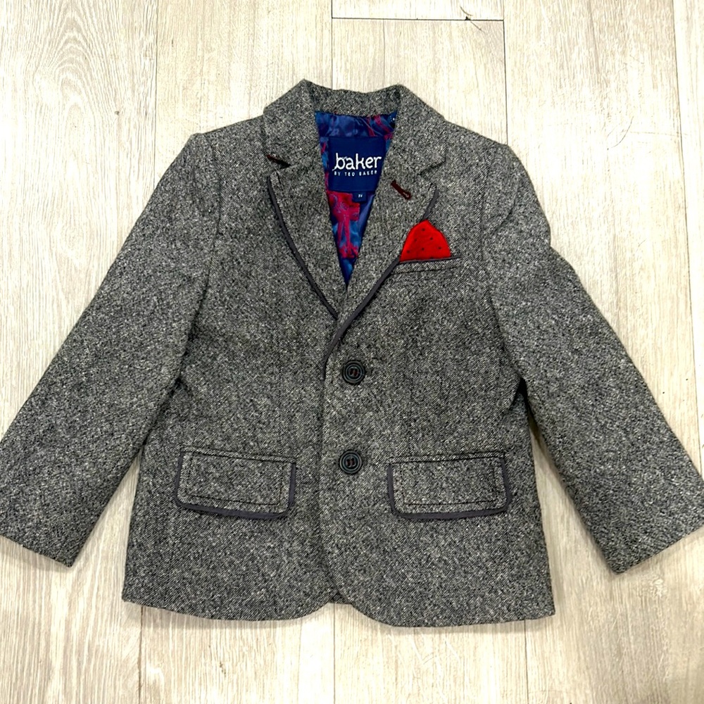 Ted Baker Blazer Jacket Boys 6 Dark Gray Wool Blend Wedding Special Occasion
